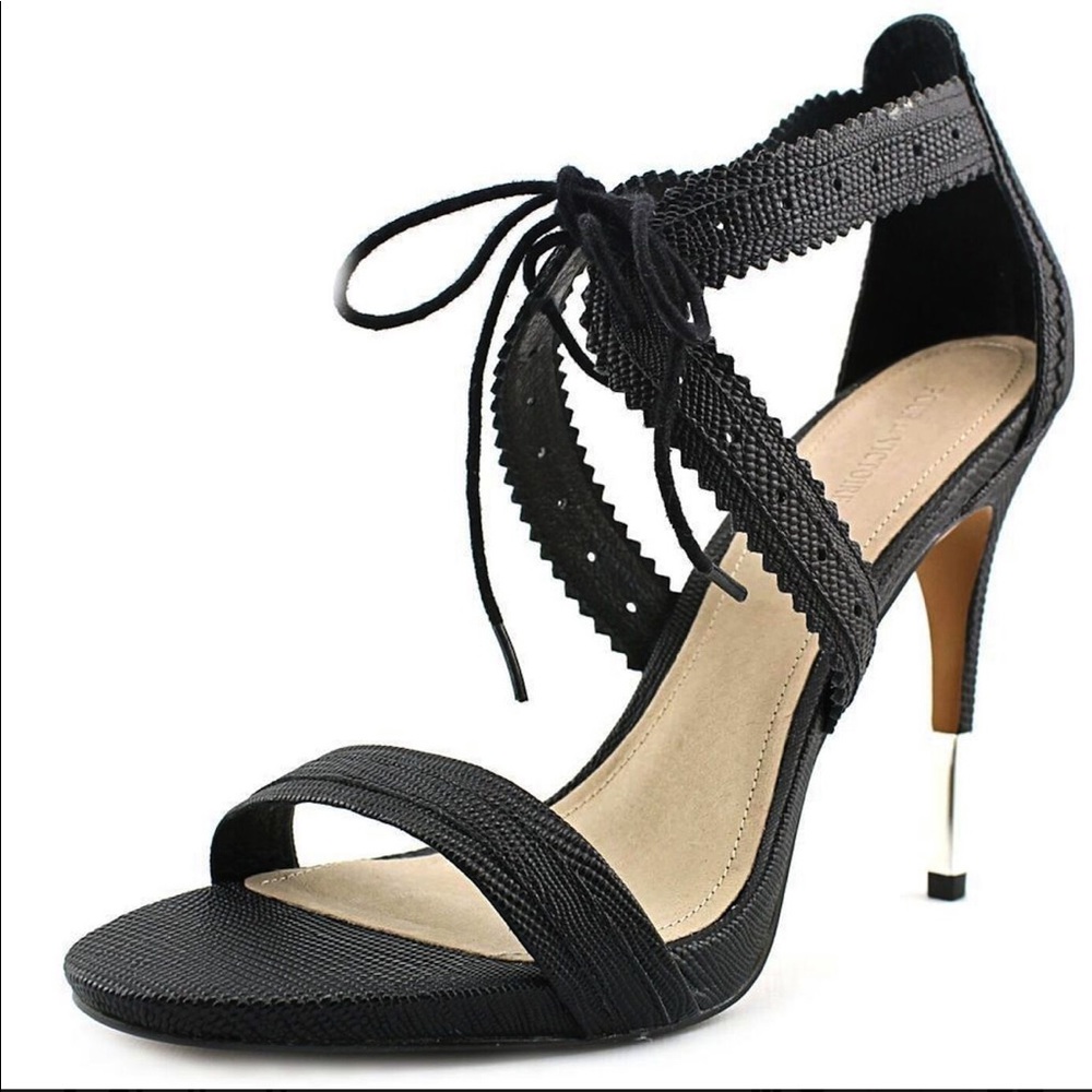 Shanna Crisscross Leather Sandal, Black patterned